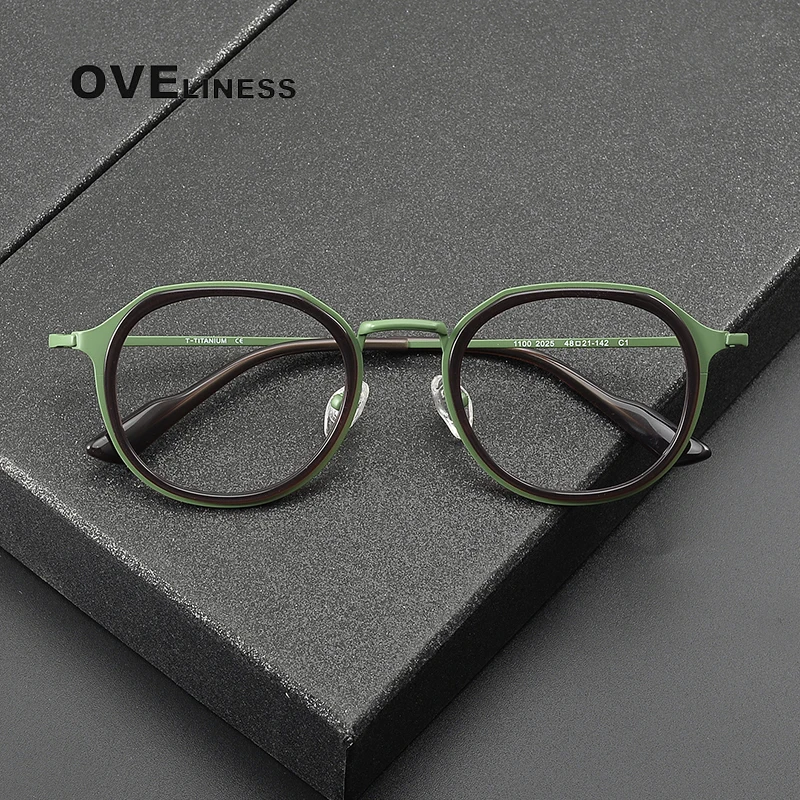 

Acetate Pure Titanium Glasses Frame Men 2025 New Round Eyeglasses frames Colorful Women Spectacles full Eyewear