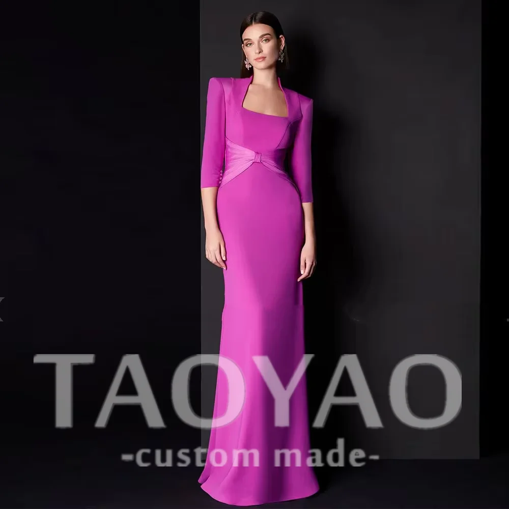 

Princess Mermaid Square Collar Evening Dress Vintage Strapless 3/4 Sleeves Party Dress Slit Prom Gowns Robe De Soirée Customized