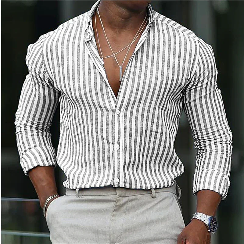 2023 nuova moda camicia da uomo stampa a righe Slim colore verde celeste Outdoor Street manica lunga abbigliamento Design Chic Casual