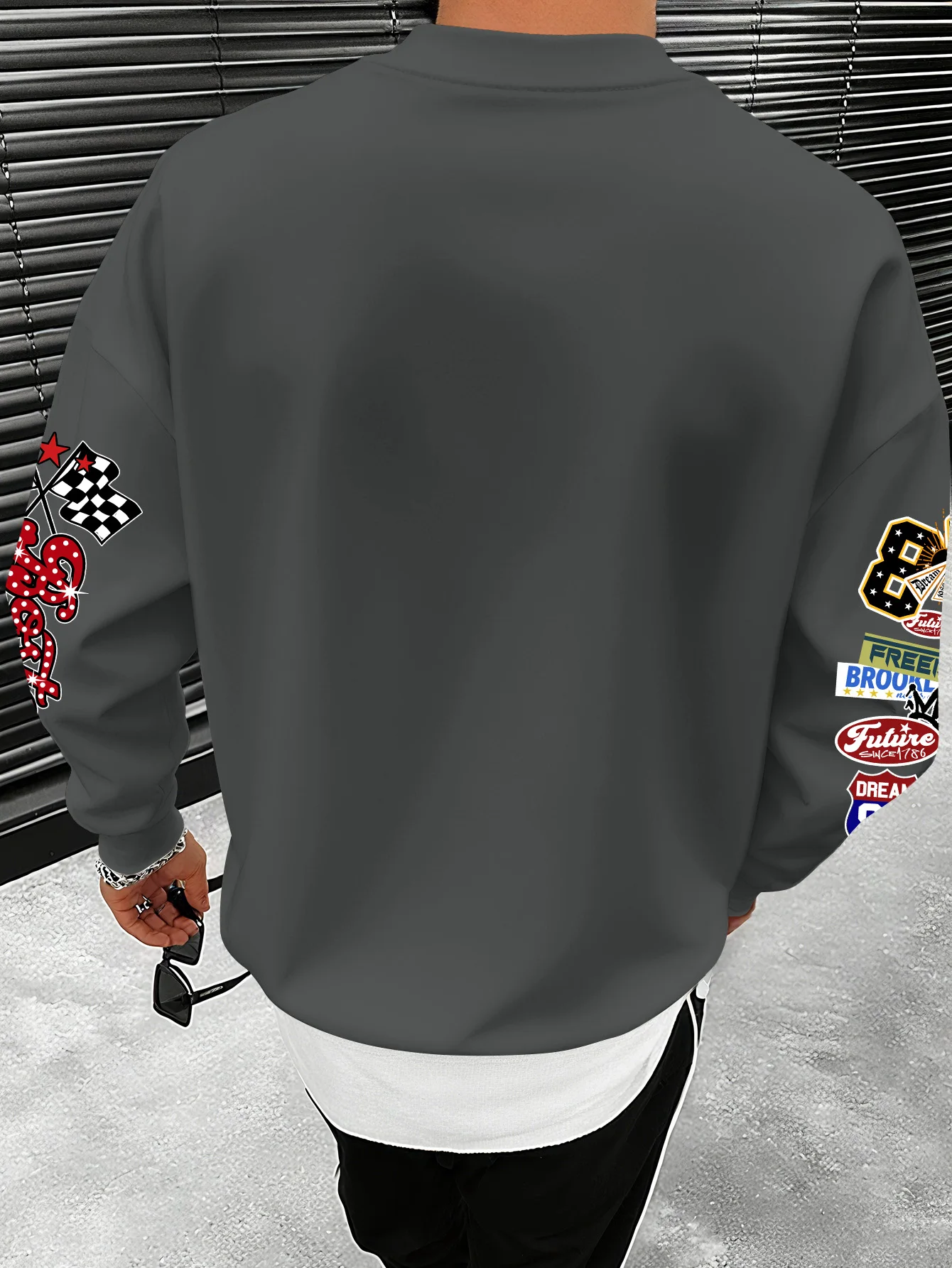Modisches Sweatshirt für Damen und Herren, Boston-Graffiti-Collage-Print, amerikanischer Retro-Racing-Street-Style, Oversized, S-XXL – Detail 7