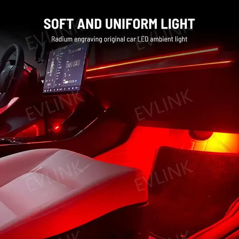 Car Ambient Light Neon Wire Strip RGB LED Music Laser Light Strip with 128 Color Changing for Model 3 Model Y 2021+