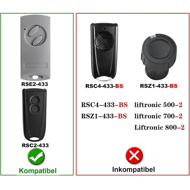 

2Pack Garage Door Opener Remote Control 433Mhz For Portronic D2500/D5000/S4000 For Ecostar RSE2-433, RSC2-433, RSZ1-433-Y47A