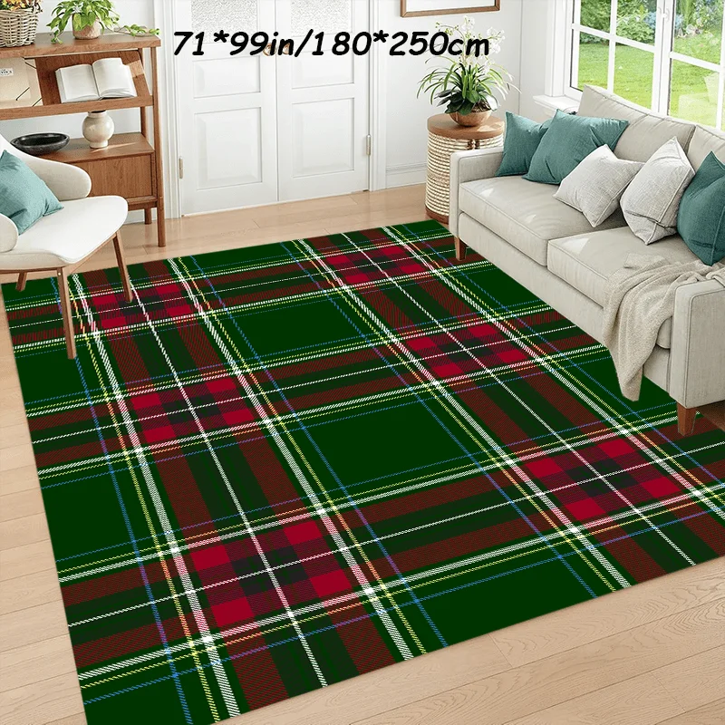 VIKAMA Classic Scottish Tartan Area Rug Dark‑green Red Plaid Checkered Print Large‑size Non‑slip Living‑room Decor Floor Carpet