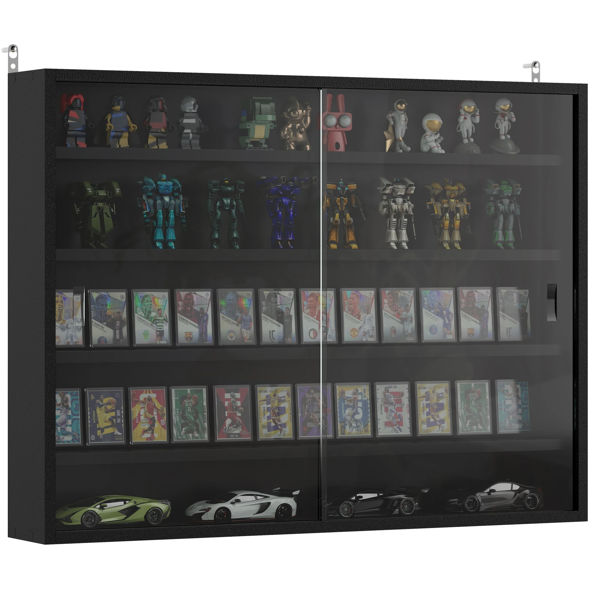 Homcom 5-Tier Display Cabinet, Glass Door Cabinet with Adjustable Shelves, Wall-Mounted Display Case for Playroom, Bedroom, Jet Black
