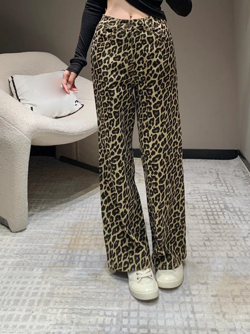 

Street style women's pants, fashionable and stylish, cool and versatile, leopard print straight leg pants