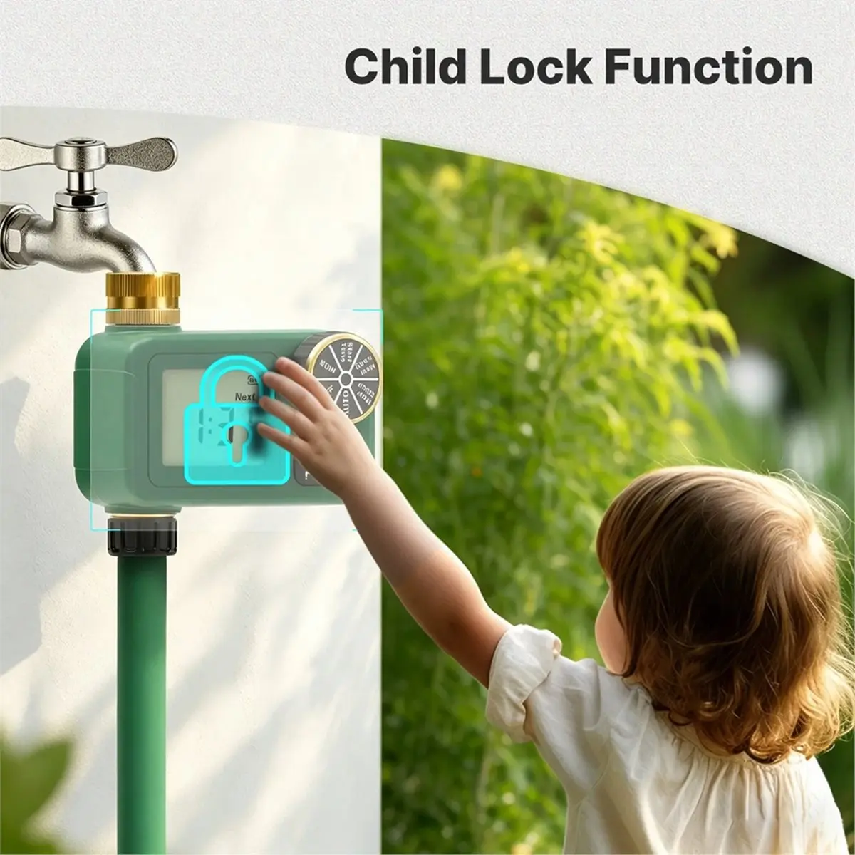 HOUSEHOLD*GOOD Water Timer 1-Outlet Waterproof Brass Inlet Outlet Rotary Knob Button Control LCD Display Screen IP55 Child Lock