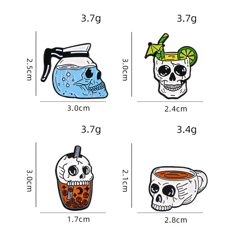 New Skull Coffee Cup Shape Cartoon Brooch Cartoon Punk Style Alloy Badge Pin Unisex DIY Clothing Bags Hat Scarf Jeans Accessory
