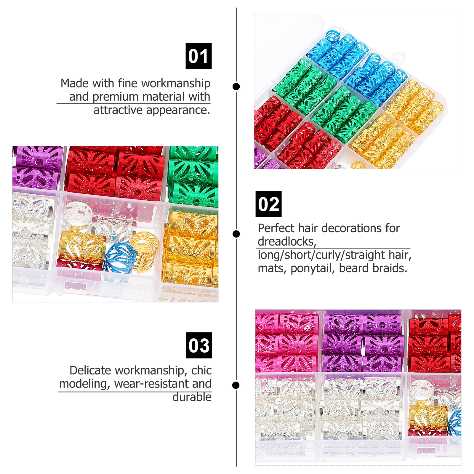 

170pcs 170 Pieces Hair Accessories Set Dreadlocks Hollow Cuffs Braid Rings Hair Braiding Extensions Adjustable DIY Decorations
