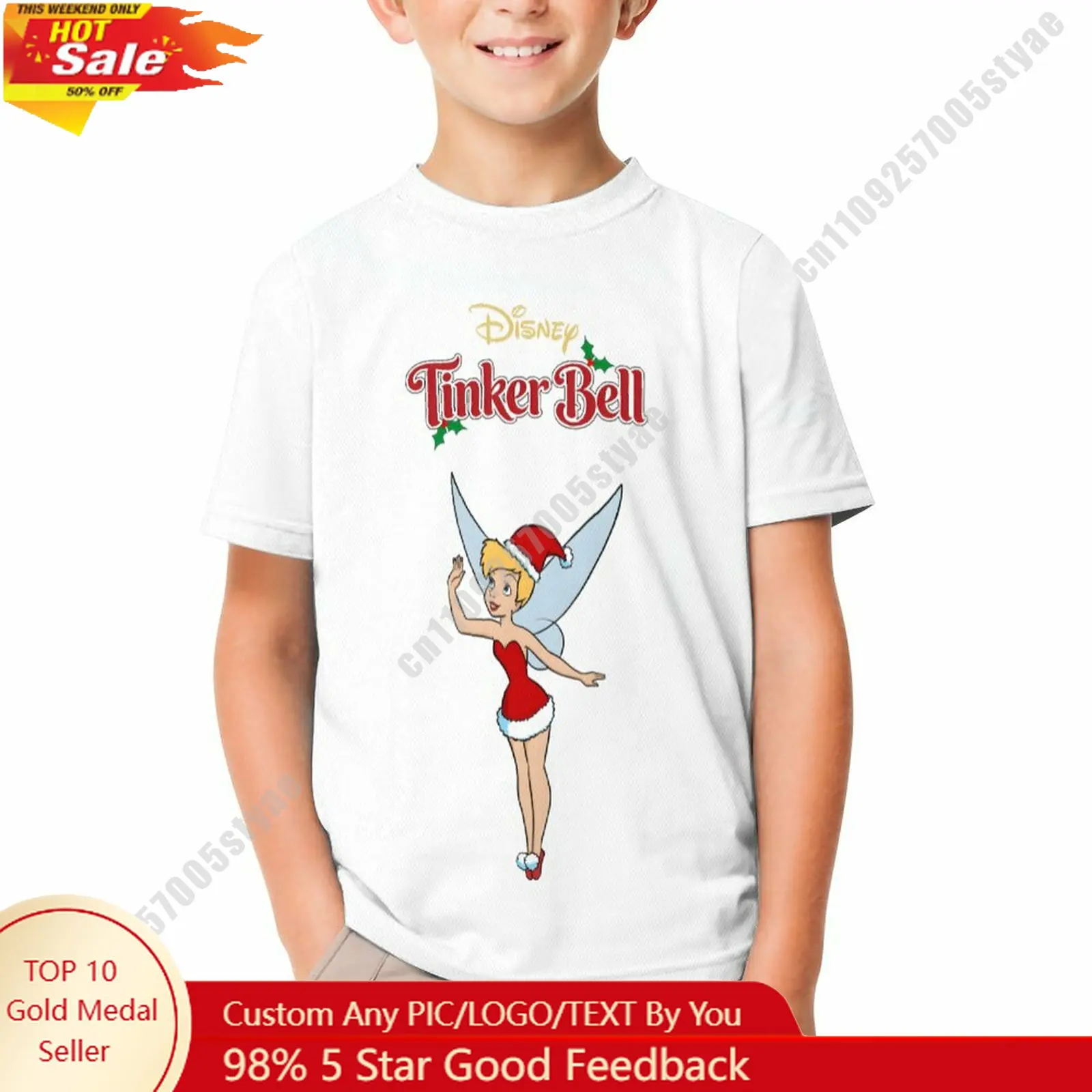 

Tinker Bell T Shirt Disney Boy Girl Custom Short Sleeve Top Breathable Soft Casual Cotton Print Summer Crew Neck Children Tee