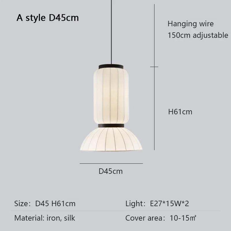 Eenvoudige zijden kroonluchter in kooivorm, retro kunstlamp, woonkamer, keuken, Japanse Wabi Sabi zijden hanglamp