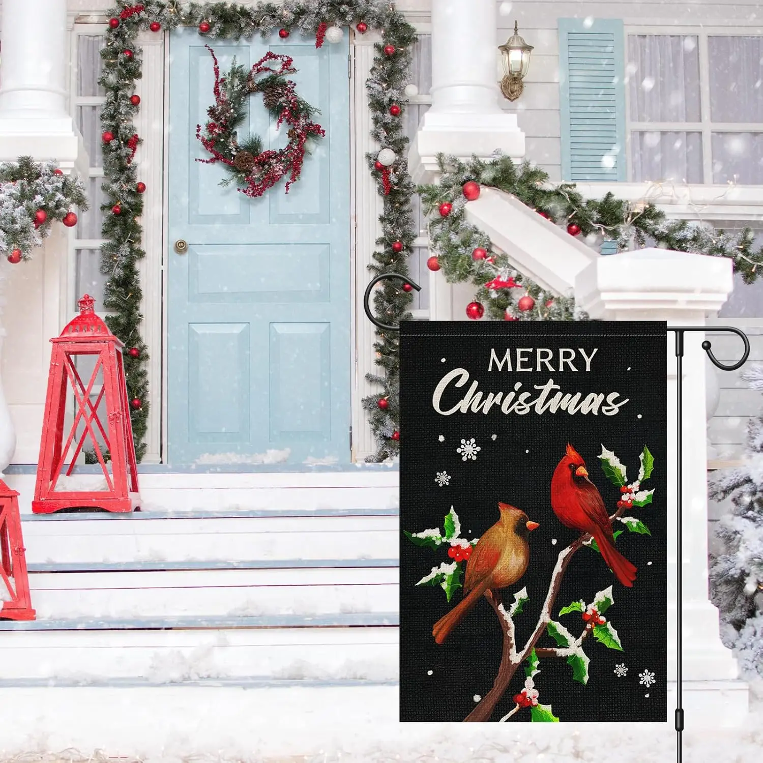 Merry Christams Garden Flag 12x18 Double Sided, Small Vertical Burlap Cardinal Bird Christams Yard Flag Winter Holiday Farmhouse