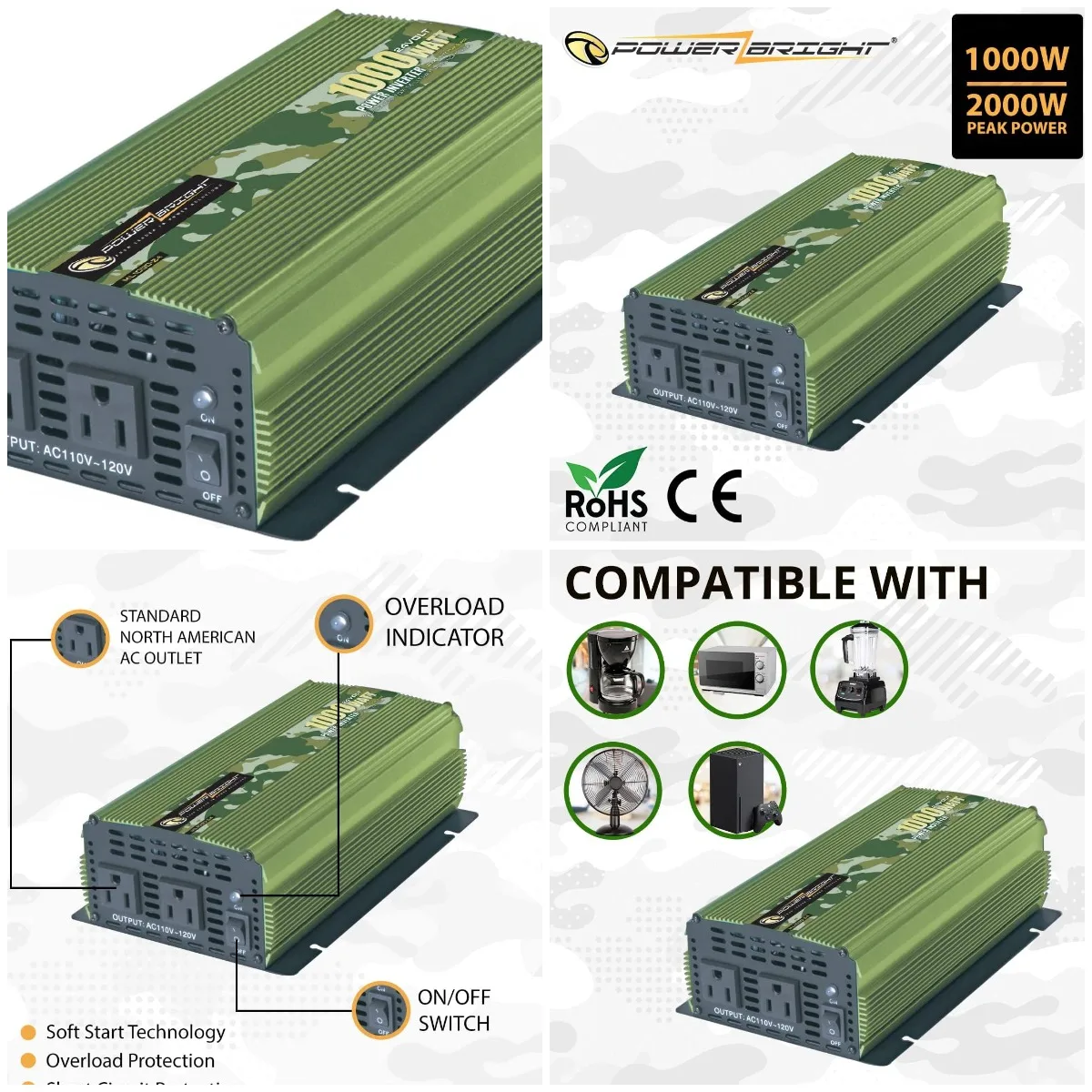 

1000W 24V to 120V AC Inverter, Modified Sine Wave, CE Approved