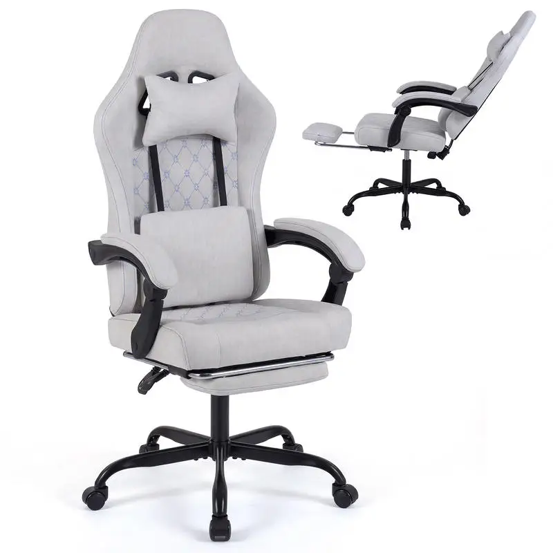 Gaming Chair Height Adjustable Computer Chair with Headrest Video Game Chair-Gray view 4