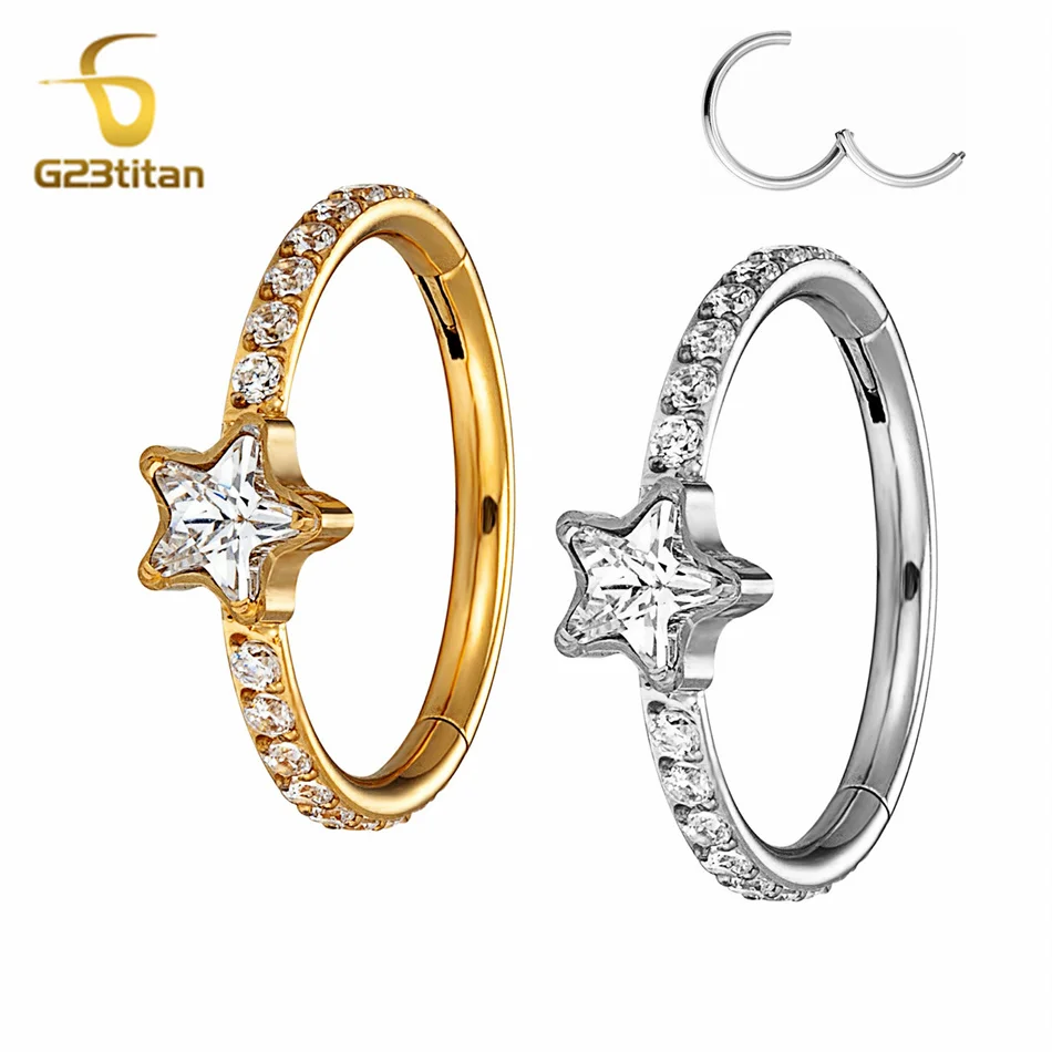 16G Hypoallergenic Titanium Piercing Jewelry CZ Zircon Star Nose Hoop Septum Ring Ear Cartilage Helix Tragus Daith Earring