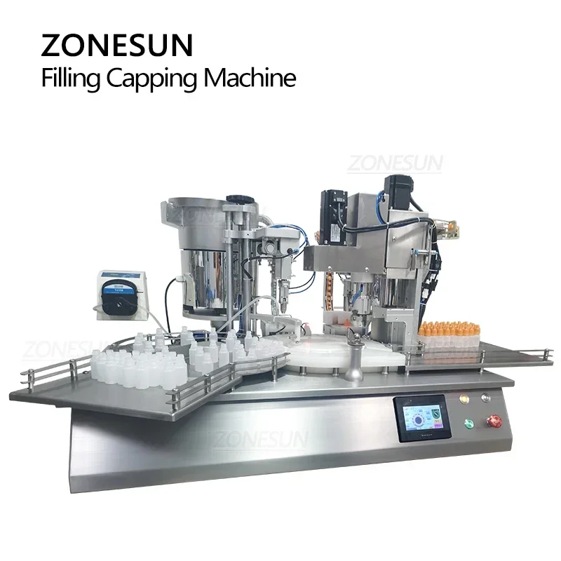 ZONESUN Tappatrice per riempimento pompa peristaltica per bottiglie di gocce automatiche rotanti da tavolo