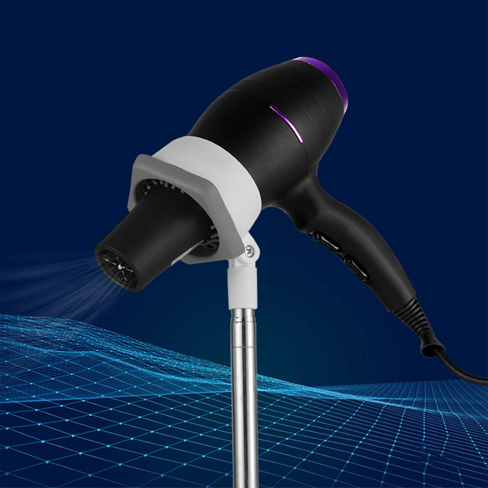 Hair Dryer Stand Rotatable Space Aluminium Blow Dryer Floor Stand Adjustable Angle Retractable Design Stable Base for Bathroom