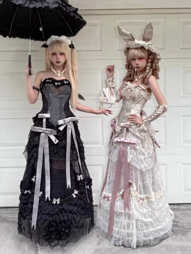 Corset en arête de poisson en forme de cœur, sous-culture de l'industrie lourde, haut Slim, jupe mi-longue en dentelle à paillettes, tenues de Cosplay d'halloween