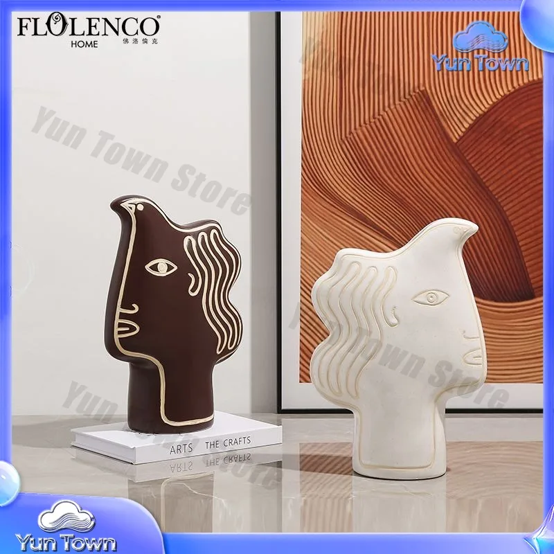 New Chinese-style simple abstract bird-shaped face ceramic ornaments exhibition hall office desktop new strange decorative