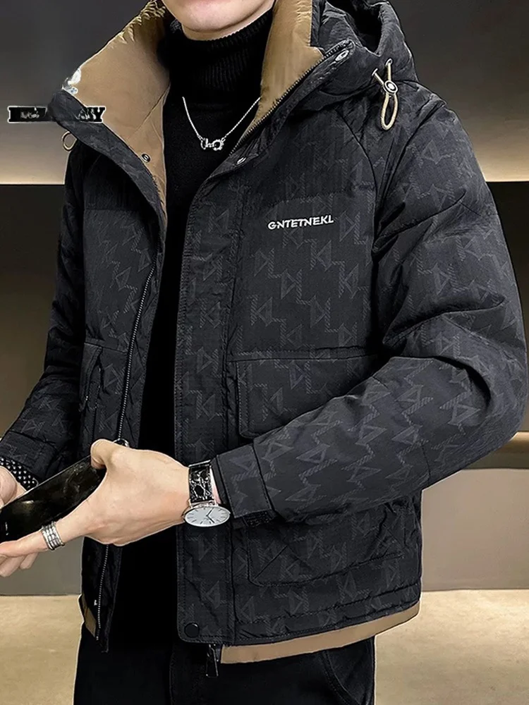 

Men's Hooded Thiened Winter Jaet Warm Casual Outerwear ort Sle Polyester Filling Zipper Closure Long Sve Coat