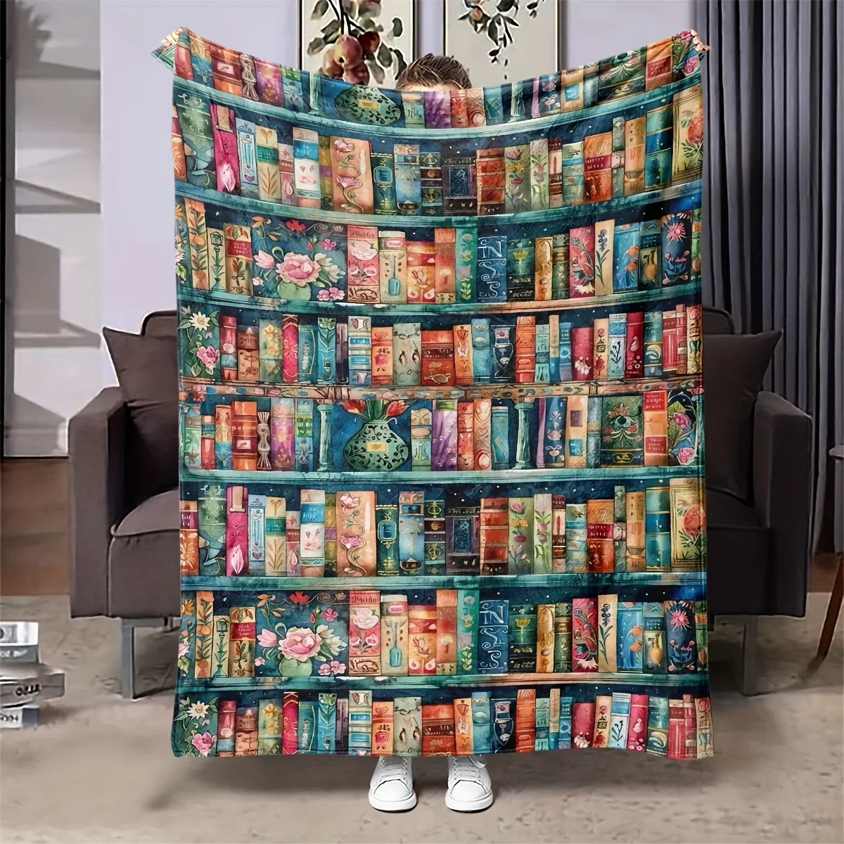 Customization 1PC Soft Flannel Book Lovers Throw Blanket For Sofa, Office, Camping, Travel - Versatile Home Decor Gift, Contempo