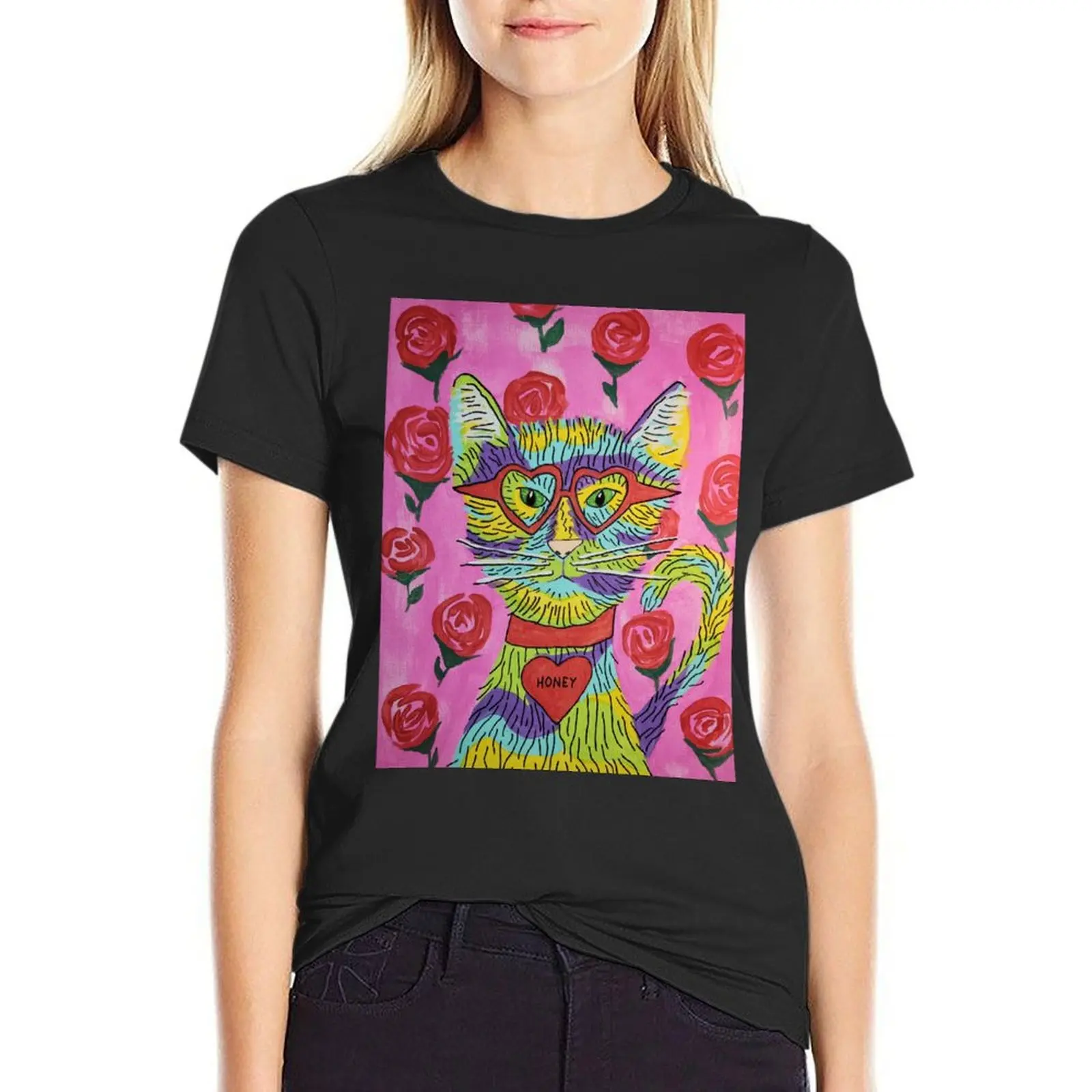 

Valentine Cat: Honey T-Shirt animal prinfor summer top animal print Womens clothing