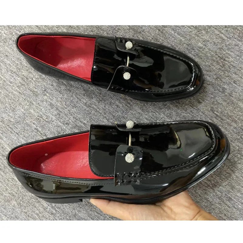 

Black Patent Leather Loafers Men's Wedding Shoes Sheepskin Comfortable Casual Business Formal Shoes Breathable Shoe Male Size 48