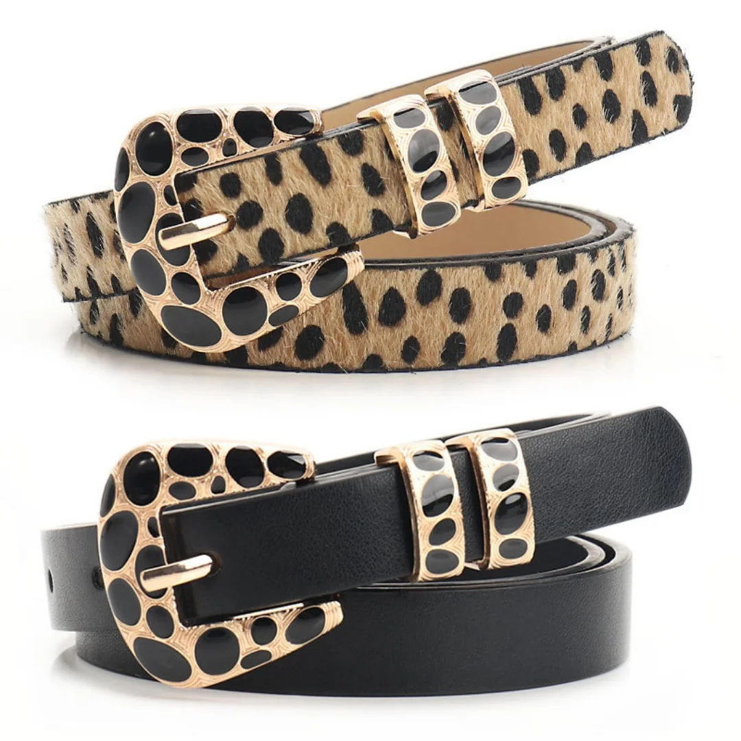 Wild Leopard Print PU Waist Belt with Unique Alloy Spot Buckle for Women Girls Jeans Skirt Daily Streetwear Fashion Accessory