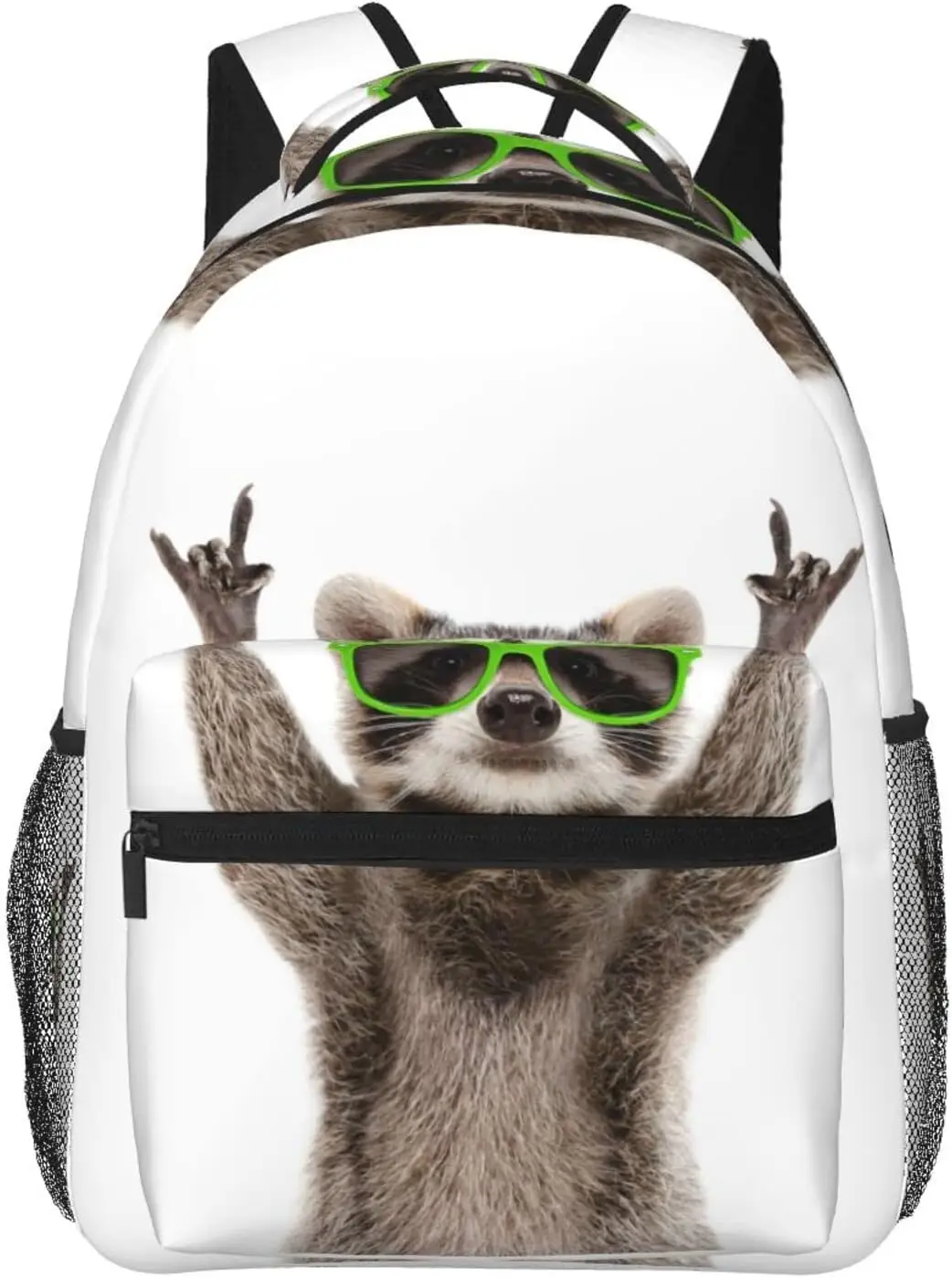 Funny Raccoon Green Sunglasses Stylish Casual Backpack Purse Laptop Backpacks Pockets Computer Daypack For Work Business Travel