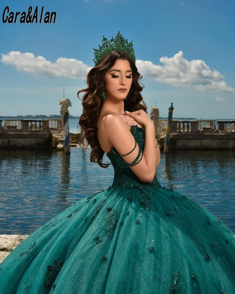 Vestidos Elegantes De quinceañera con lentejuelas para niñas, Vestidos De princesa con escote Corazón y hombros descubiertos, Vestidos De cumpleaños con cordones De 15 Años