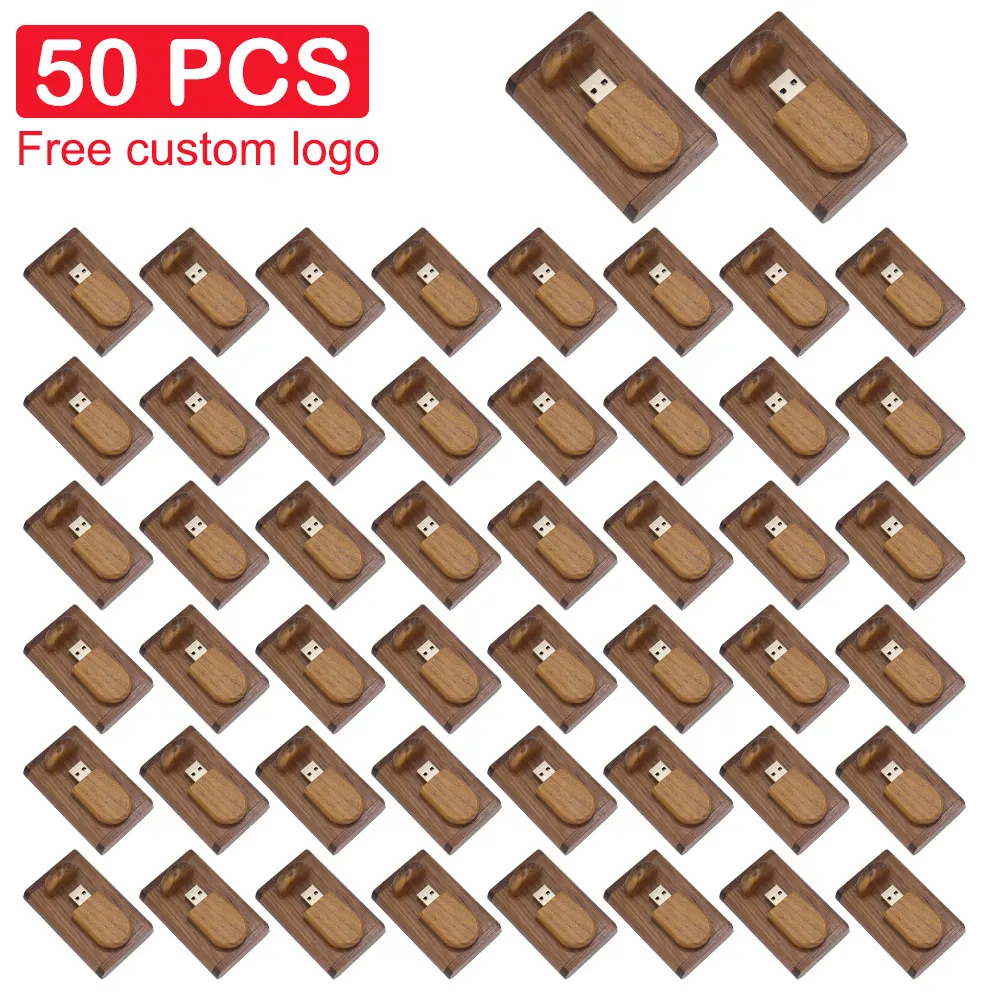 

50PCS/lot USB Flash Drives 128GB Wooden Box Pen Drive 64GB Free Custom Logo Memory Stick 32GB Photography Wedding Gifts