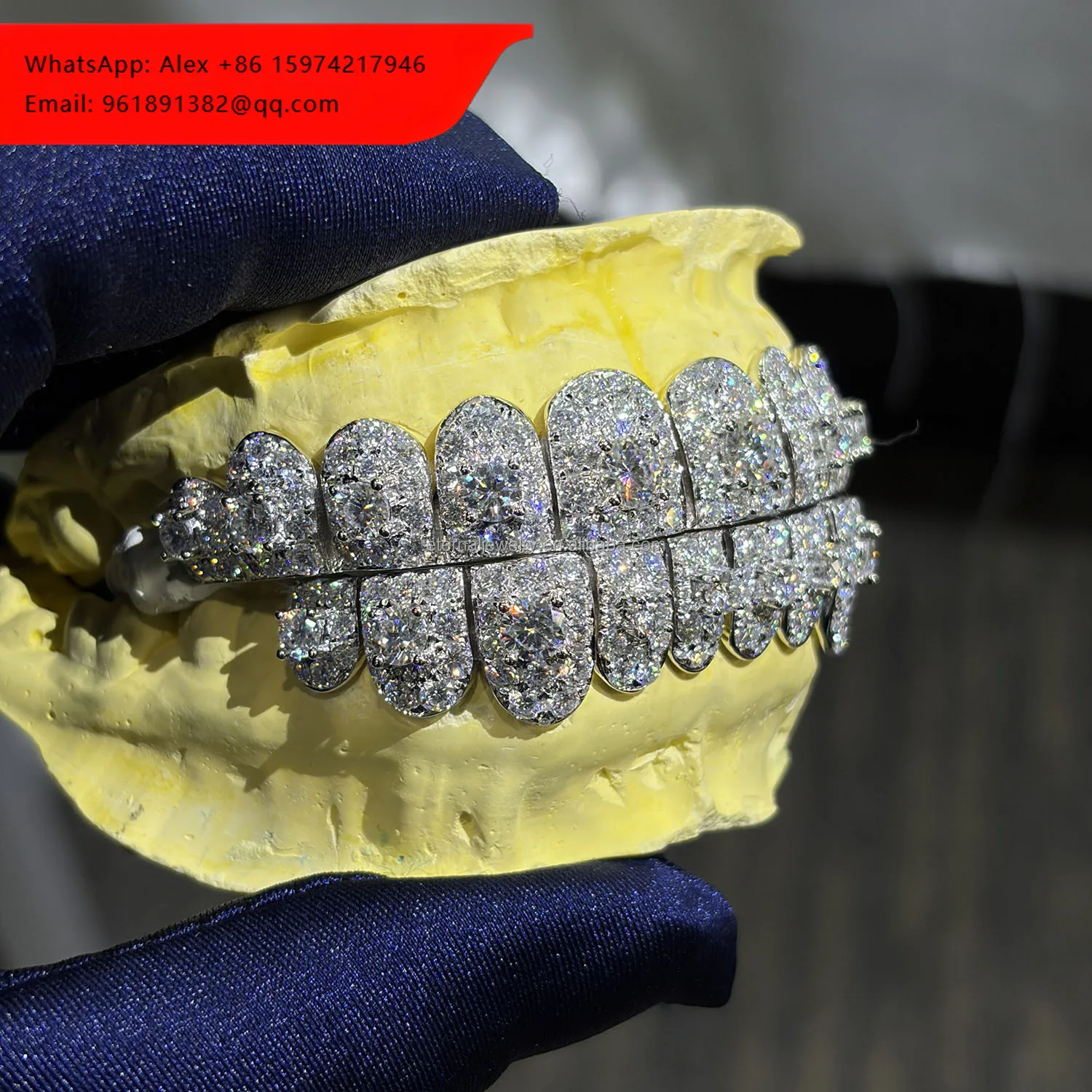 

Custom Women Men Top Bottom 6 8 10 S925 Silver Giant VVS Moissanite Lab Diamond Perm Cut Solid White Gold Grillz For Teeth
