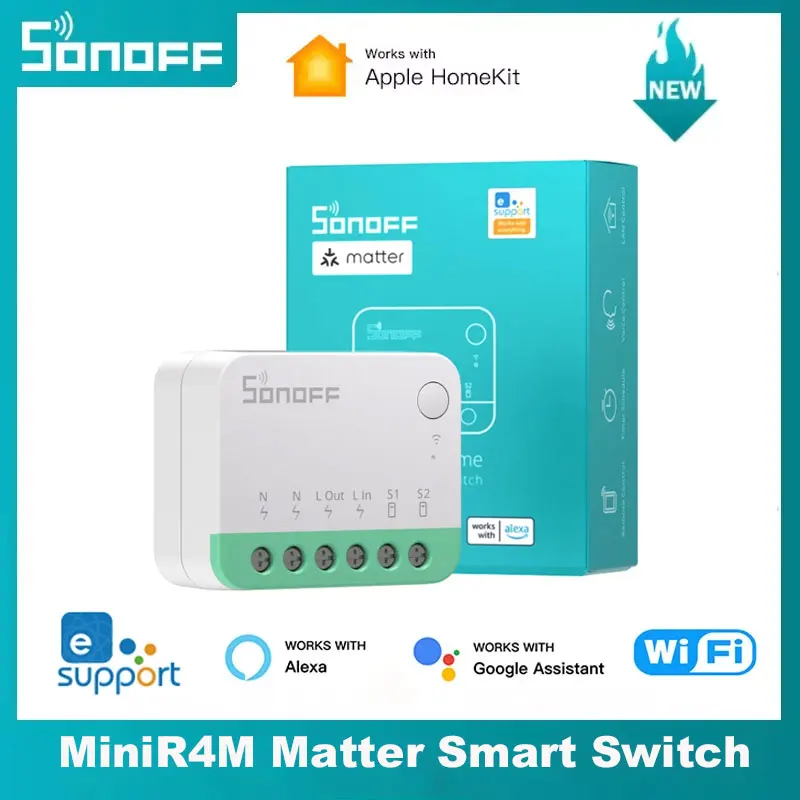 

SONOFF MiniR4M Matter WiFi Smart Home Light Switch Extreme Matter Smart Switch Breaker Relay Work With Alexa Google Home Homekit