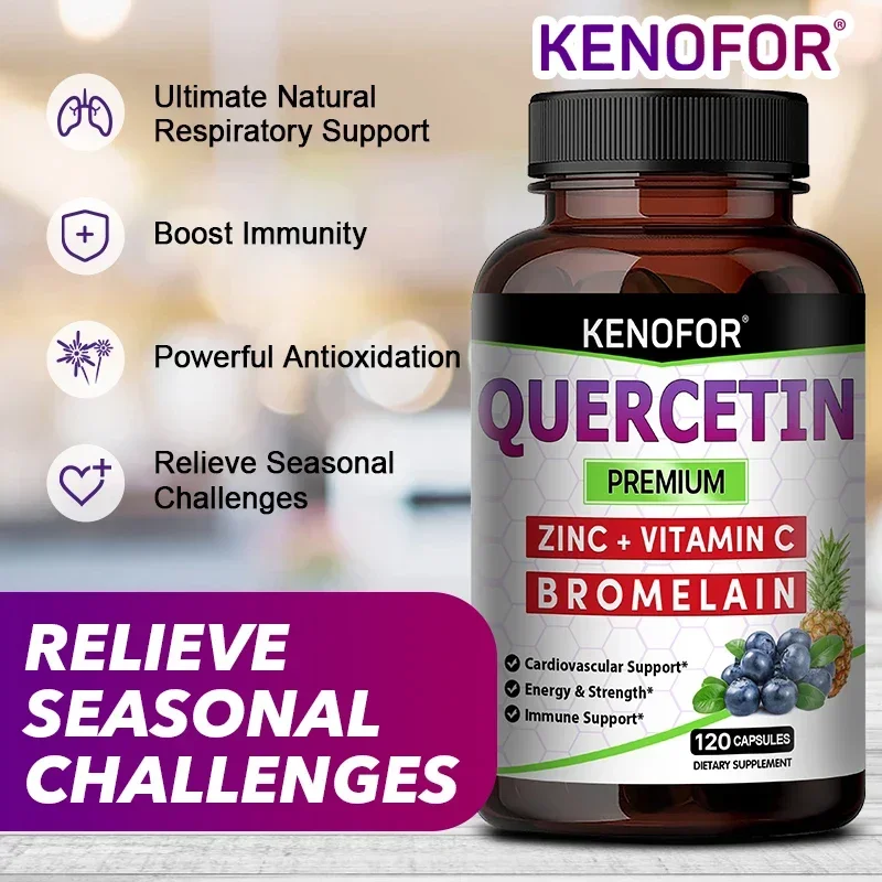 Quercetin with Bromelain, Zinc & Vitamin C - Immune, Cardiovascular & Respiratory Support, Natural Antioxidant, Vegetarian