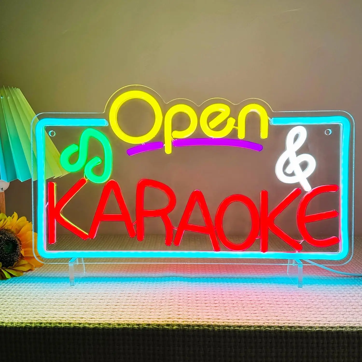 Open And Karaoke Neon Sign Music Note LED Colorful USB Powered Dimmable Bright Wall Art for Bar KTV Shop Window Decor