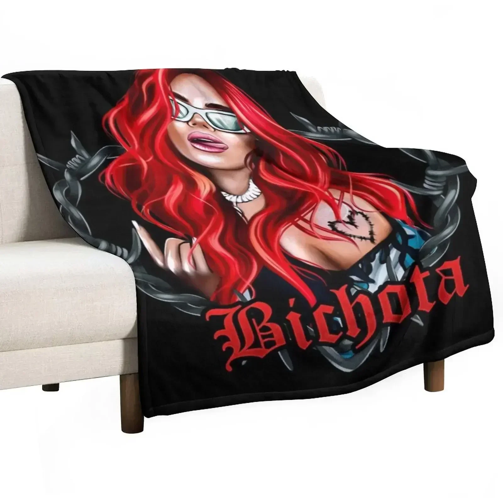 karol g bichota and heart tattoo, Karol red Bare Wire Heart, Bichota , New look with Red Hair Il Throw Blanket Bed Blankets