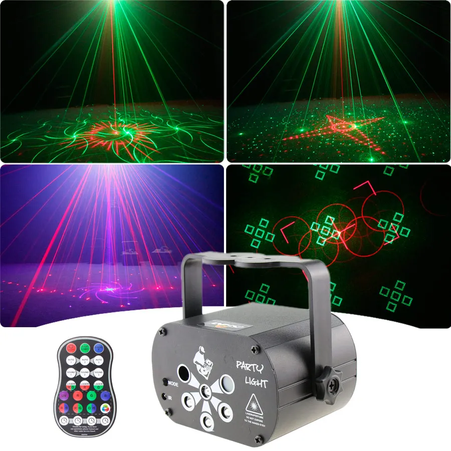 

3IN1 6 линз DJ RGB Вечеринка УФ-светодиодный диско-свет R&G Лазерный проектор 60 узоров Домашний танец Рождество День рождения Эффект сцены Лампа R8