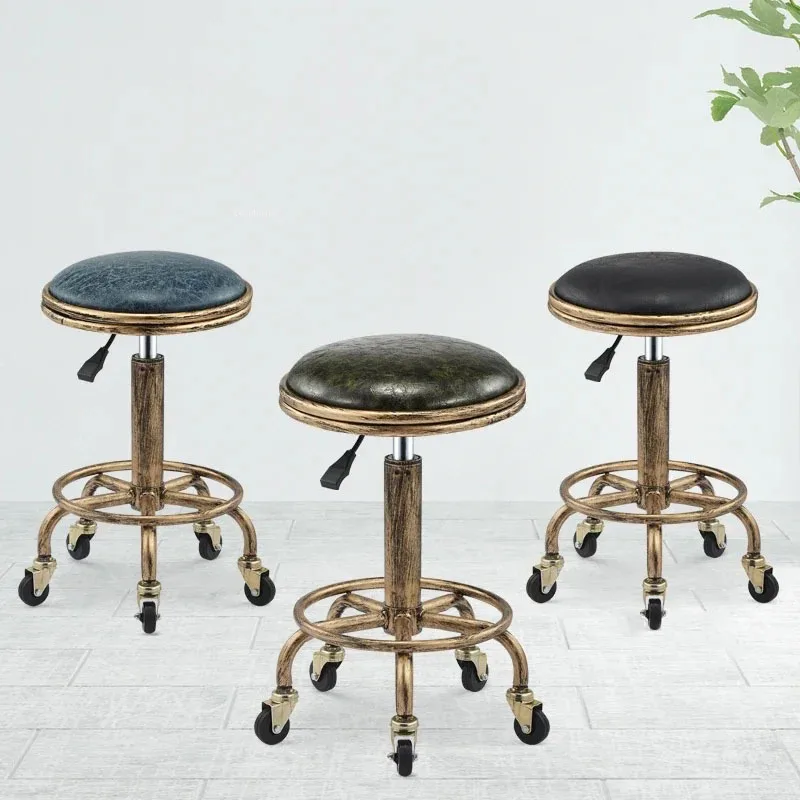 Sillas de barbero Retro nórdicas, silla de salón de belleza con ruedas, muebles de salón modernos, taburete de Bar creativo, silla de maquillaje para el hogar