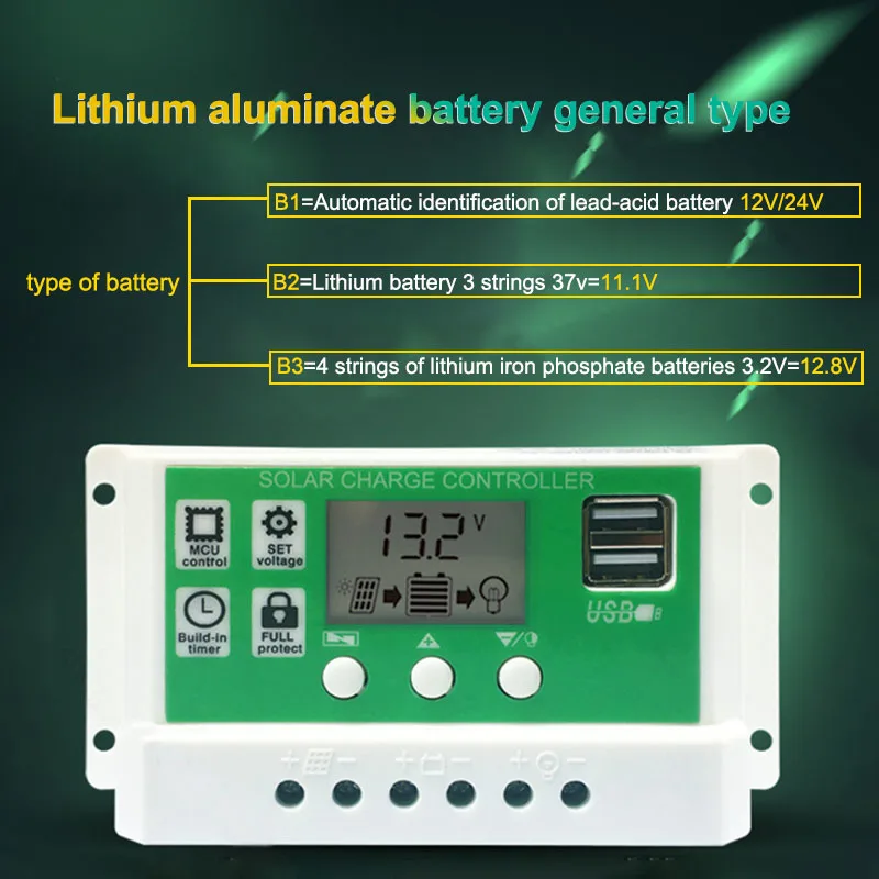 Solar Controller 12V 24V 10A 20A 30A Full Automatic Charge Discharge Lead Acid Lithium Battery Universal Charger Solar Regulator