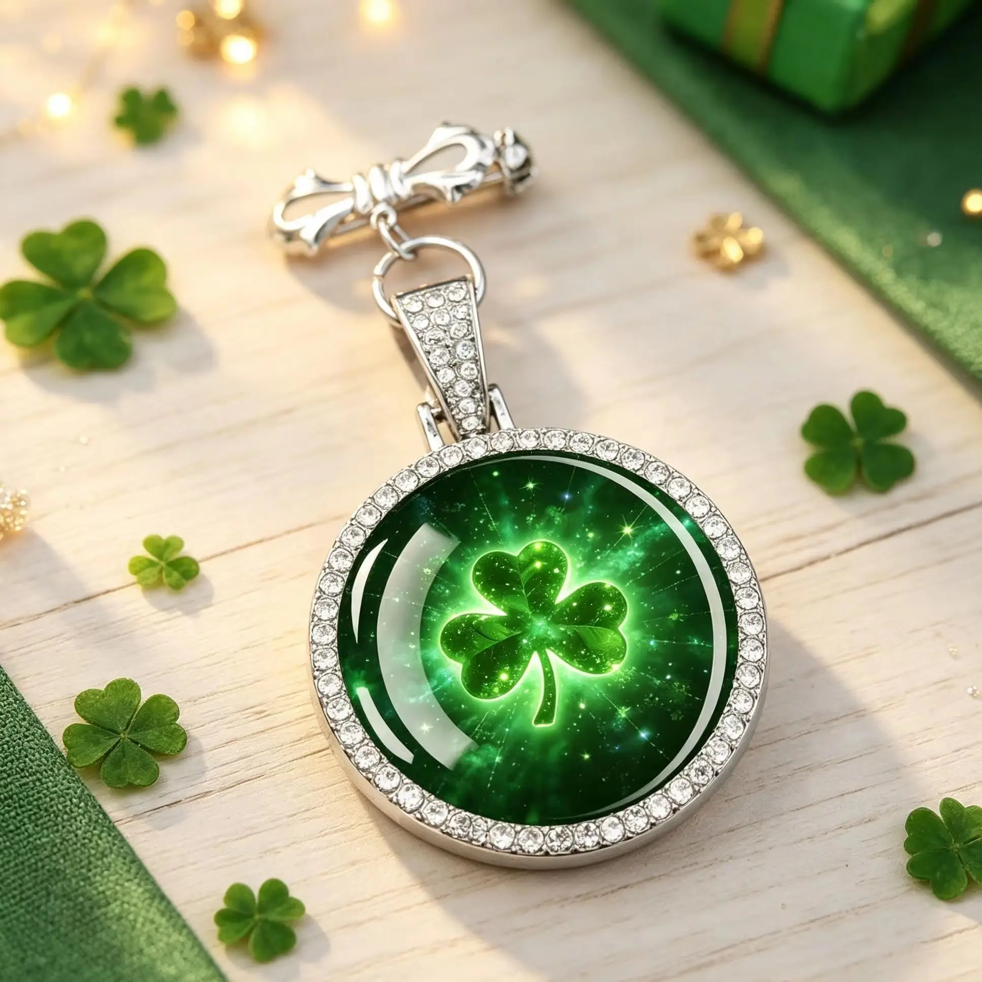 1pcs Four Leaf Clover Rhinestone Trim Brooch Lapel Pin Saint Patrick Irish Lucky Badge Scarf Hat Women Daily Fashion Outfit Deco