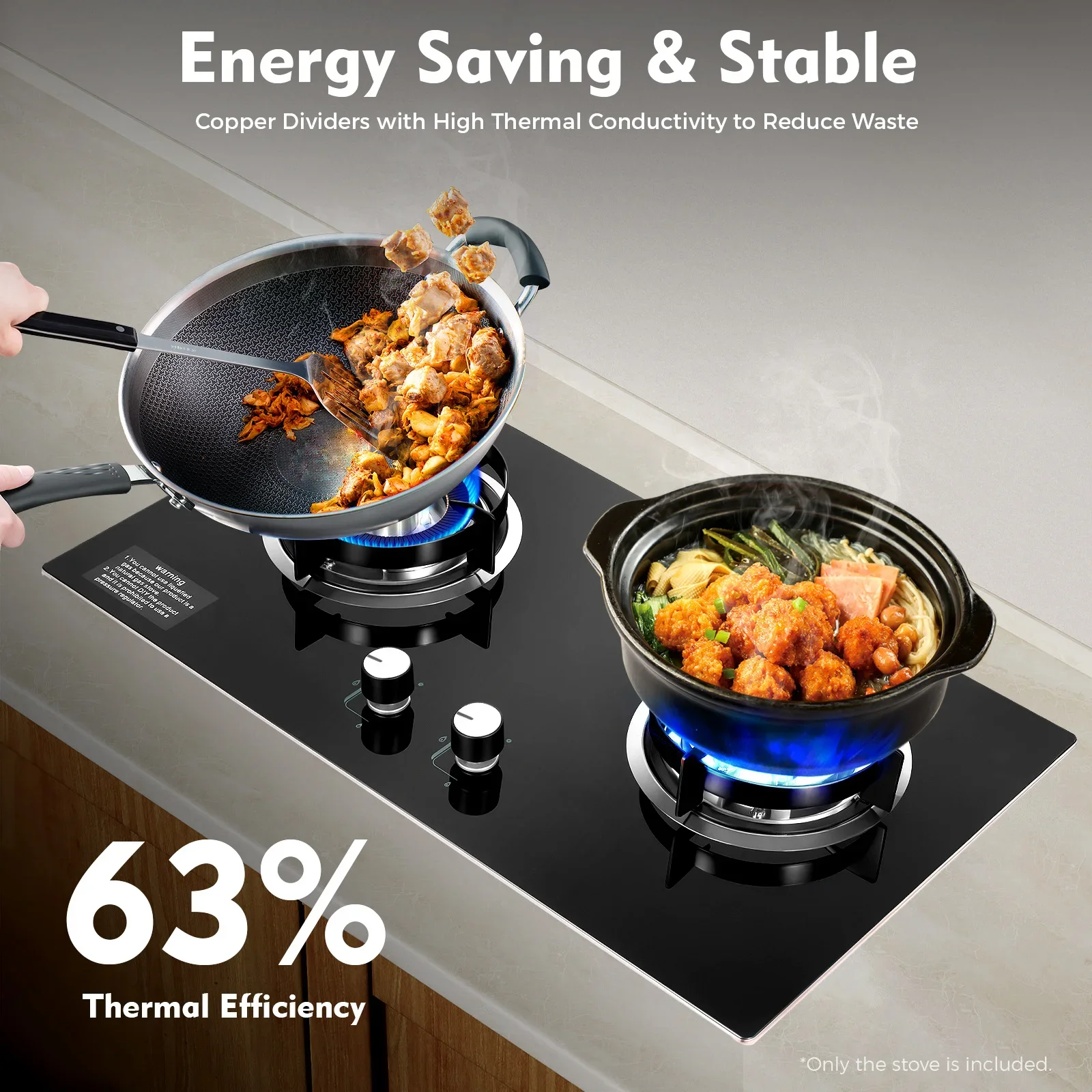 

Gas Stove Cooktop, 2 Burner Natural Gas Stove with Windproof Pot Racks, Tempered Glass Burners Stove for Home Apartment