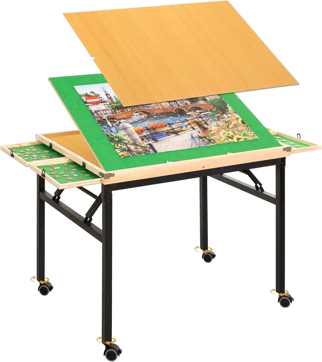 

Foldable Puzzle Table with 4 Drawers & Wheels, Adjustable Jigsaw Table for Adults, Portable No Assembly