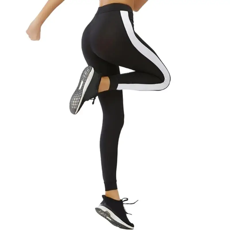 652F Contrast Color Side Striped Leggings for Women High Waist Tummy Control Yoga Pants Workout Running Cycling Leggings