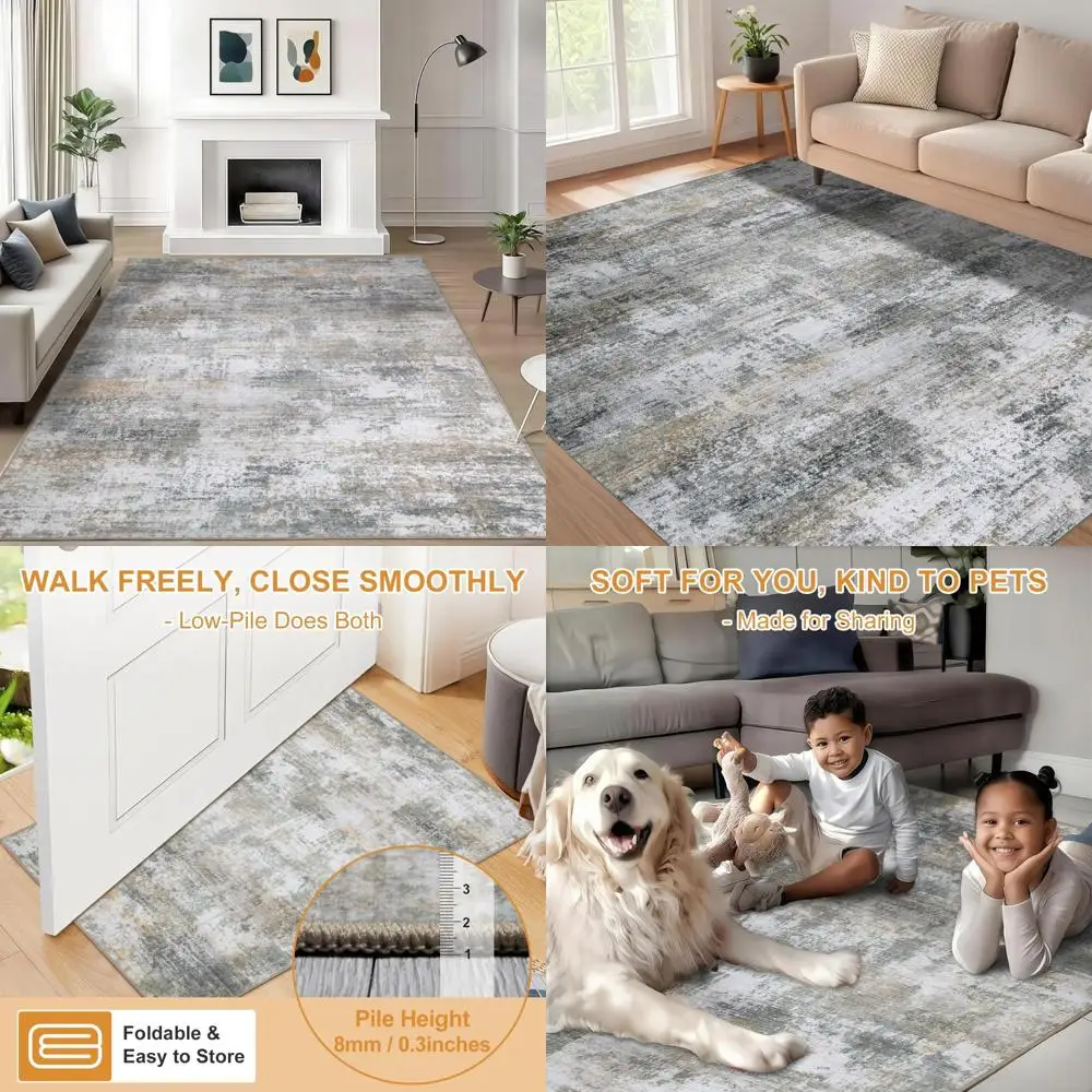 

Large 6x9 Bohemian Style Area Rugs with Non-Slip Backing, Ideal for Living Spaces and Bedrooms, Machine Washable Floral Vintage