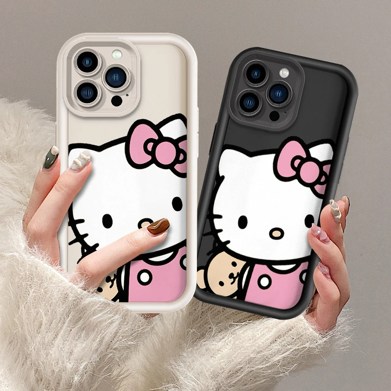 Sanrio Hello Kitty Cartoon Fall Shockproof Case For iPhone 16 15 14 13 12 11 Pro X Xs Max Soft TPU Shell Cover WK437