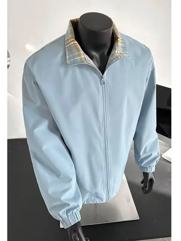 

American Sle Dopane Plaid Splicing Stand Collar Jaet Men's Autumn Winter Loose plus Size Casual Outerwear