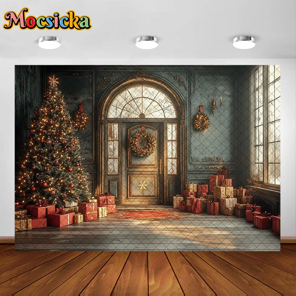 Mocsicka التصوير خلفية غرفة عيد الميلاد إكليل شجرة ديكورا الأسرة عيد الميلاد عطلة صورة خلفيات الصور للصور