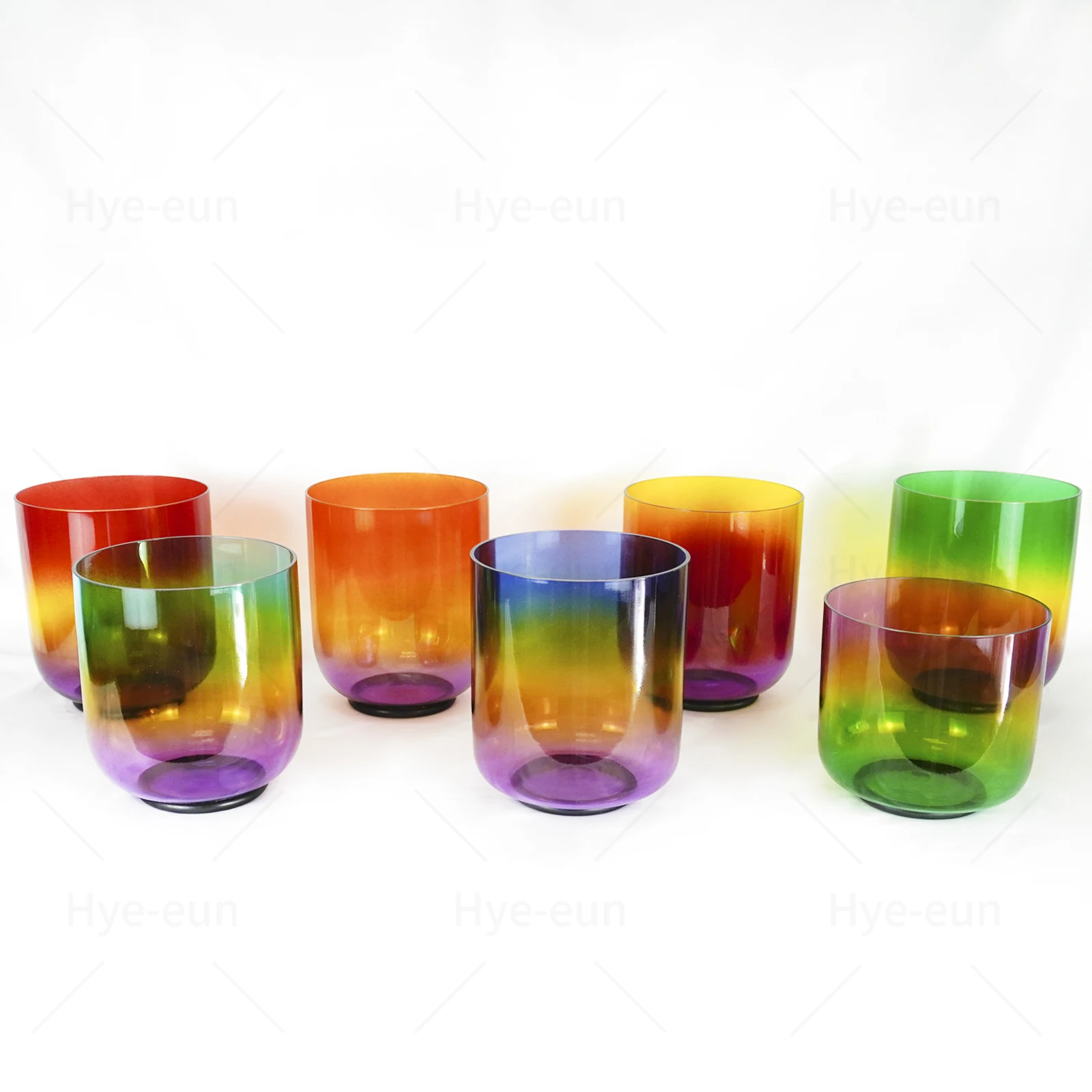 Hey-eun Rainbow Clear Crystal Singing Bowls Set of 7pcs Colored Transparent Bowl with Free  Crystal Rod and O-rings