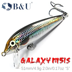 B & U-Fishing Wobbling Lure, Iscas artificiais para baixo, poleiro, lúcio, truta, pinhão, afundamento, pinhão, 51mm, 4,9g