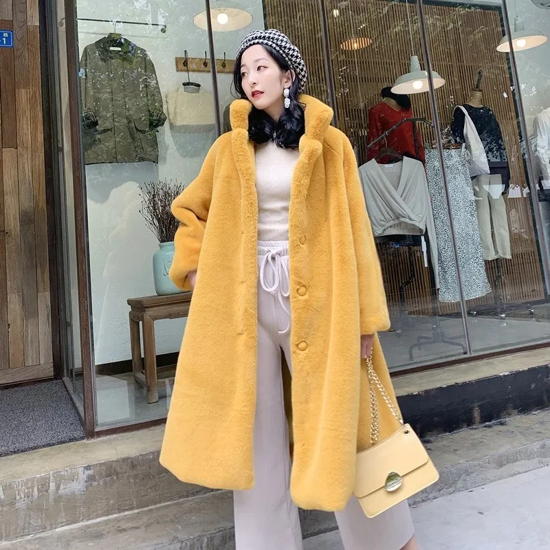 Korean Autumn Winter Women's Coats Faux Fur Thick Warm Medium To Long Loose Fitting Women's Imitation Lamb Wool Women's Clothing