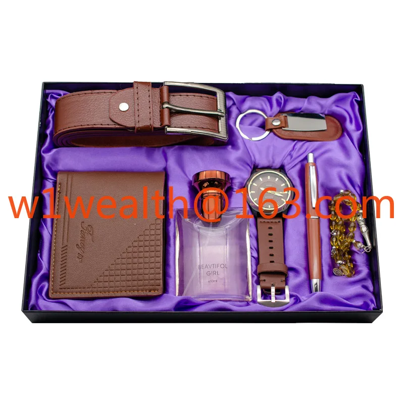 Conjunto de presente comercial com cinto de couro, canetas, conjunto de relógio de quartzo